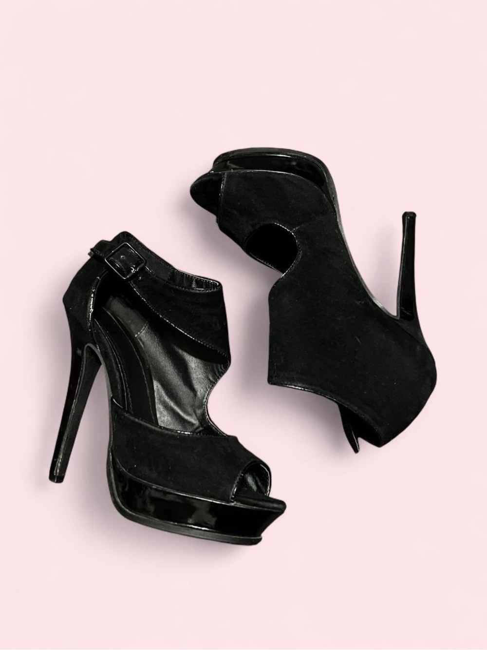 Size 8 Black Open-Toe High Heel Platform Sandals